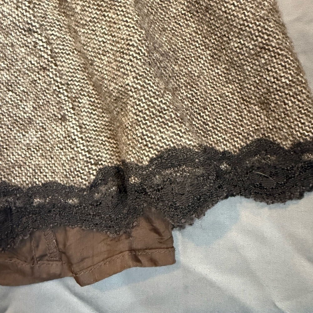 Conrad C Brown Wool Tweed A-Line Skirt w Lace Hem | Size 14 - Picture 5 of 7
